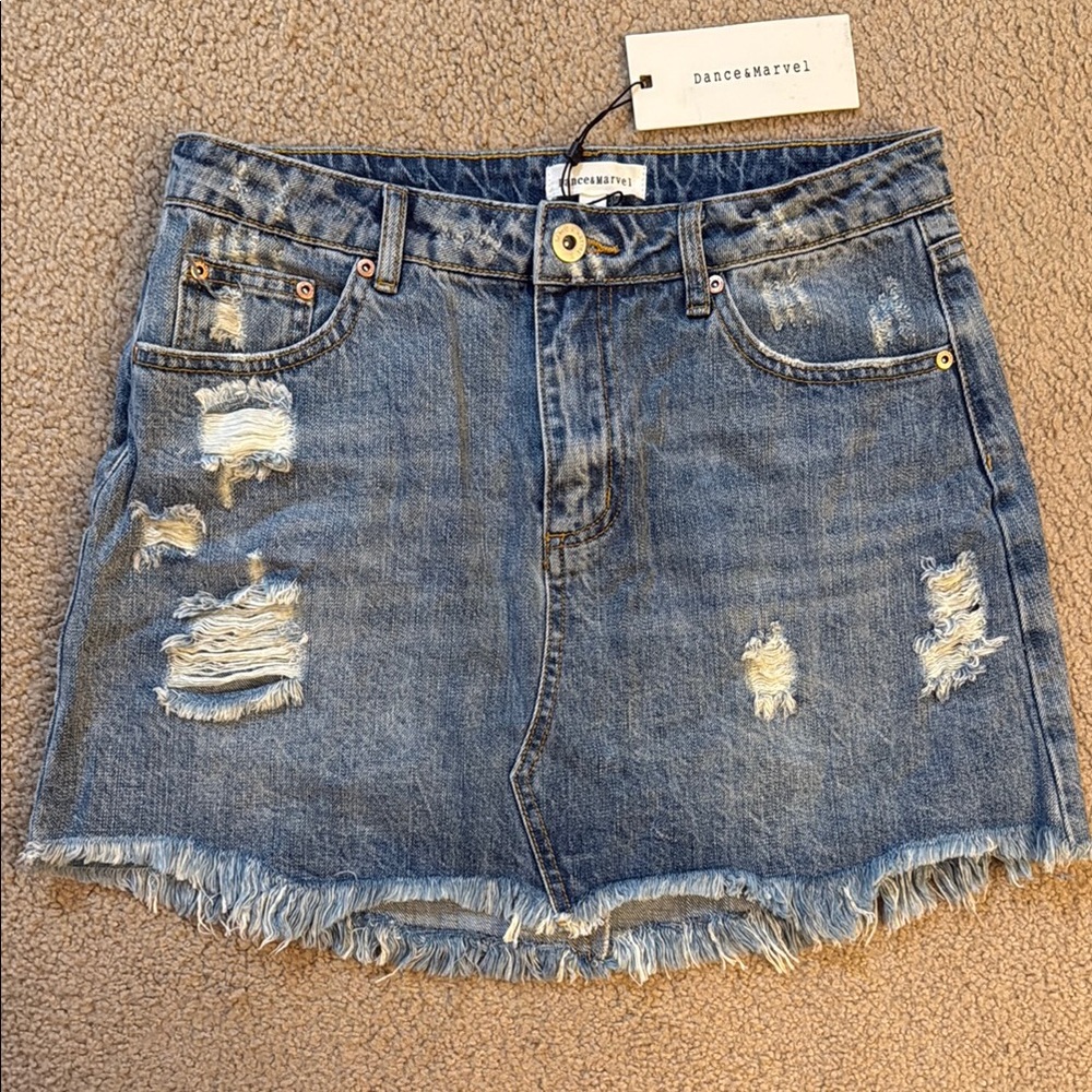 Dance & Marvel Blue Distressed Denim Skirt